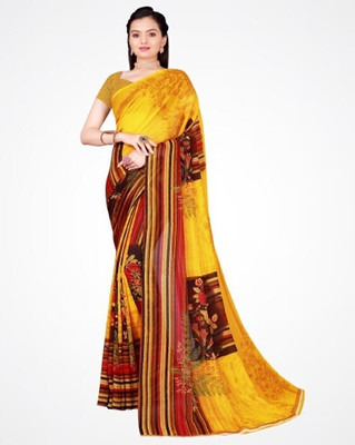 Suali Printed Daily Wear Georgette Saree(Yellow)