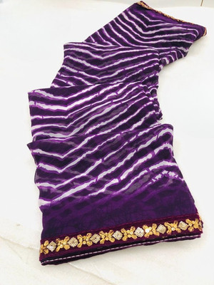 nabil Printed Bandhani Georgette Saree(Purple)