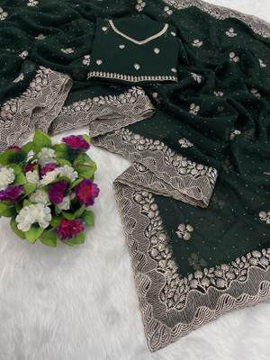 greeva enterprise Embroidered Bollywood Organza Saree(Green)