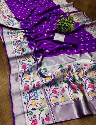 MIRMAN Printed Kanjivaram Pure Silk Saree(Purple)
