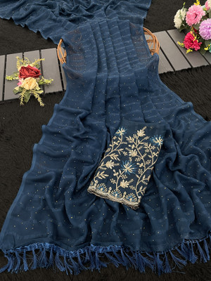 Zari and Ziba Dyed Bollywood Chiffon Saree(Dark Blue)