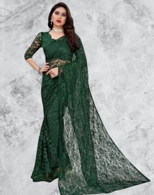 Vragi Embroidered Bollywood Net Saree(Pack of 2, Green)