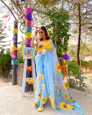 Banarasi wala Self Design Daily Wear Organza Saree(Blue)