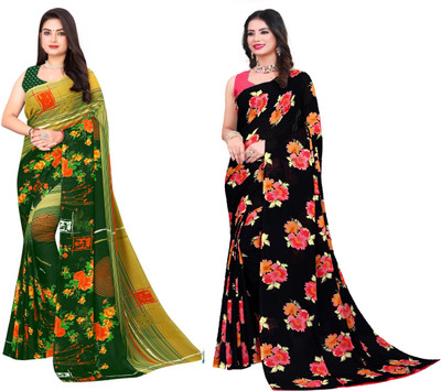 KISSAH Printed Bollywood Georgette Saree(Pack of 2, Multicolor)