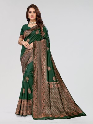 vansh fashion hub Woven Bollywood Jacquard Saree(Green)