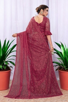 Nexaafashion Embroidered Bollywood Net Saree(Maroon)
