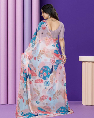 Jayu Digital Print, Floral Print, Printed Bollywood Georgette Saree(Multicolor)