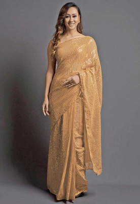FAMOUS ZONE Embellished Bollywood Georgette Saree(Gold)