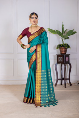 Fashion Club Collection Woven Maheshwari Cotton Silk Saree(Multicolor)