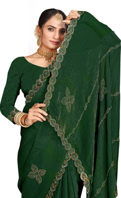 NAGNECHISAREE Embellished, Embroidered Garad Jimmy choo Saree(Green)
