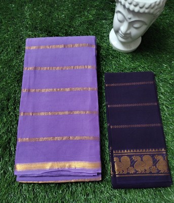 SUBHANKARA ENTERPRISES Tie-Dye, Woven, Embellished Madurai Pure Cotton Saree(Pack of 2, Purple, Dark Blue)