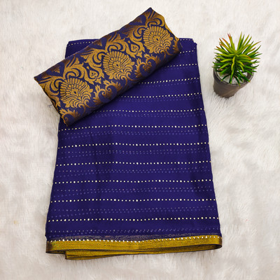 DIVYASHAKTI FASHION Striped Bollywood Chiffon Saree(Dark Blue)