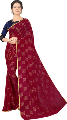 V And V Shop Embroidered Bollywood Chiffon Saree(Maroon)