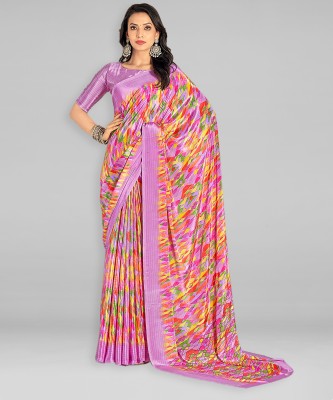 SIRIL Printed Bollywood Silk Blend, Crepe Saree(Purple, Multicolor)