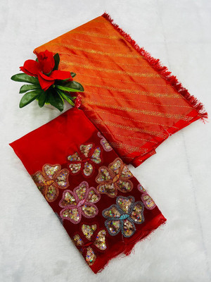 KANDORA Floral Print Daily Wear Brasso Saree(Orange)