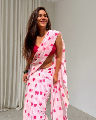 Jayu Embroidered Leheria Georgette Saree(White)