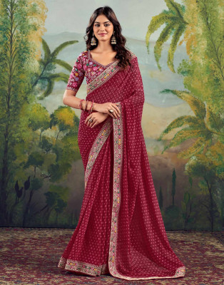 AAI LAXMI CREATION Embroidered Bandhani Georgette Saree(Maroon)