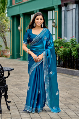 Pandadi Saree Embroidered Bollywood Chiffon Saree(Blue)