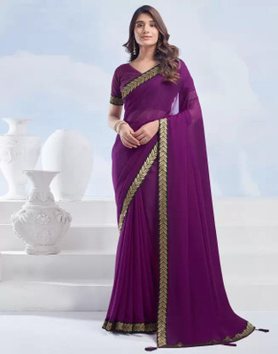 SainiVastra Solid/Plain Bollywood Georgette Saree(Purple)