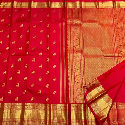 MIRMAN Woven Banarasi Pure Silk Saree(Red)