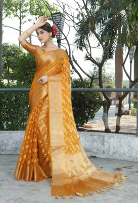 Mohini Creations Self Design Kanjivaram Organza Saree(Yellow)