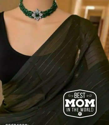 JASHALFAB Self Design, Solid/Plain, Applique, Striped Daily Wear Chiffon Saree(Black)