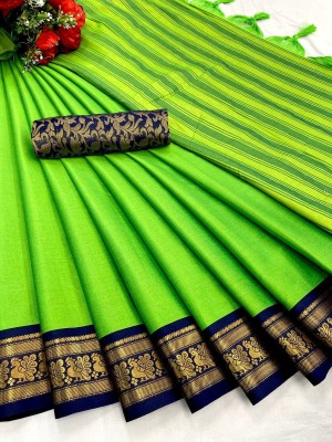 AWESOME Woven Maheshwari Pure Silk, Pure Cotton Saree(Light Green)