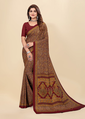 Novus Knitting Printed Daily Wear Crepe Saree(Maroon)