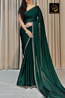 HouseOfCommon Solid/Plain Daily Wear Satin Saree(Green)