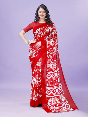 Leelavati Printed Daily Wear Georgette Saree(Red)