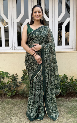 Julee Printed Bollywood Chiffon Saree(Dark Green)