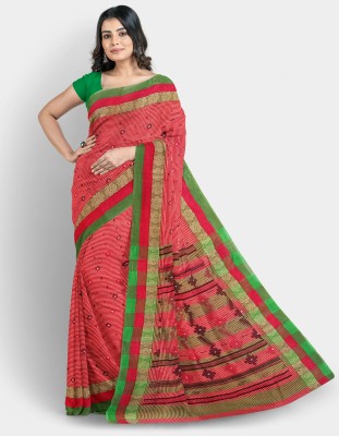 Mayabi Printed Tant Pure Cotton Saree(Red)