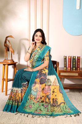 KALAANA Printed Daily Wear Linen Saree(Multicolor)