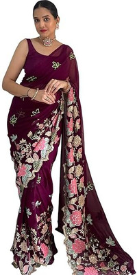 DDesigner Embroidered Bollywood Georgette Saree(Mustard)