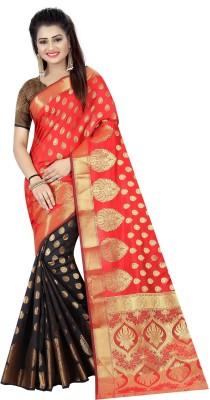 Hinayat Fashion Woven Banarasi Pure Silk, Art Silk Saree(Red)