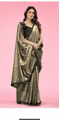Karyavar Self Design Bollywood Lycra Blend Saree(Gold)