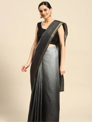 shiv textiles Checkered, Dyed, Self Design Bollywood Cotton Blend Saree(Grey)