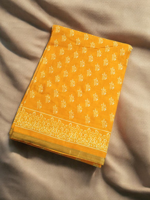 indrikacreation Blocked Printed, Floral Print, Printed, Self Design Daily Wear Chanderi Saree(Mustard)