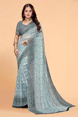 Divastri Printed, Striped Bollywood Chiffon, Georgette Saree(Light Green)