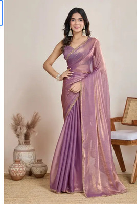 Rsj fashion Solid/Plain, Woven, Self Design Bollywood Net Saree(Purple)