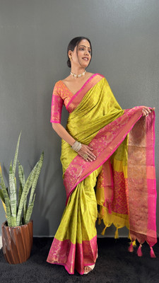 Julee Self Design Banarasi Pure Silk Saree(Green)