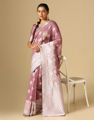 Samah Woven, Embellished, Self Design Banarasi Cotton Blend Saree(Pink)