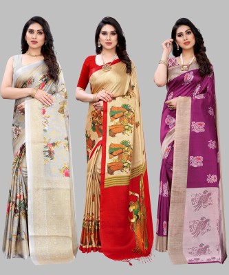 YASHIKA Printed Bollywood Art Silk Saree(Pack of 3, Grey)