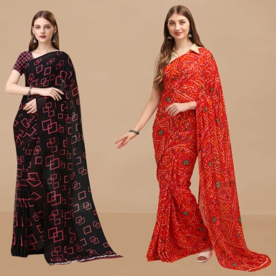 Dori Printed Daily Wear Georgette Saree(Pack of 2, Black, Red)