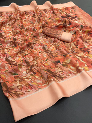 TTH Floral Print Bollywood Chiffon Saree(Orange)