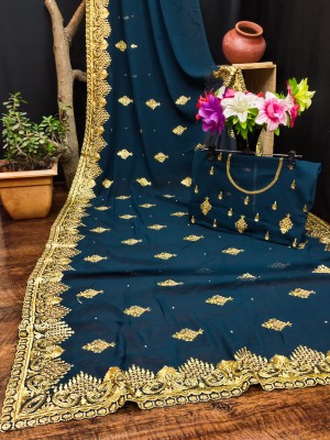 MIYANIFAB Embroidered, Floral Print Bollywood Georgette Saree(Dark Green)