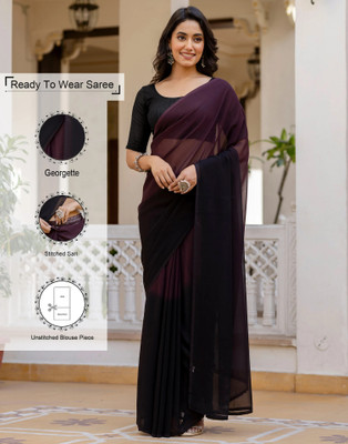 Samah Ombre, Solid/Plain Bollywood Georgette, Chiffon Saree(Purple)