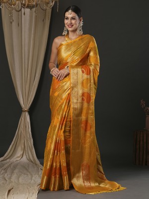 Sareemall Woven Banarasi Georgette Saree(Yellow)