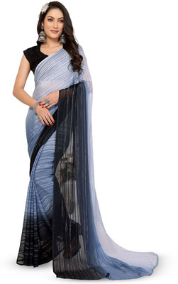 Moda Rapido Striped, Self Design Daily Wear Satin Saree(Grey)