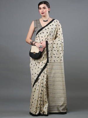 Divastri Printed Sambalpuri Silk Blend Saree(Cream)